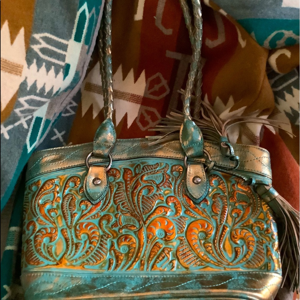 PATRICIA NASH TOOLED LEATHER HANDBAG